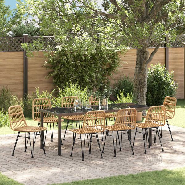vidaXL Conjunto de Comedor de Jard&iacute;n 9 pcs Marr&oacute;n