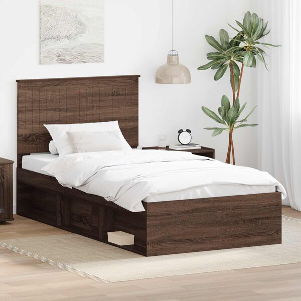 vidaXL Estructura de cama con cabecera Roble Marr&oacute;n 100 x 200 cm