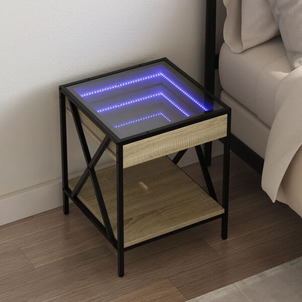 vidaXL Mesita de noche con Infinity LED roble Sonoma 40x40x49 cm