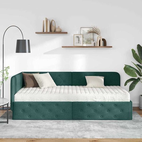 vidaXL Estructura de cama en esquina Verde oscuro 90 x 200 cm tela
