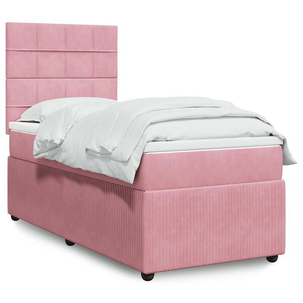 vidaXL Cama box spring con colch&oacute;n terciopelo rosa 100x200 cm