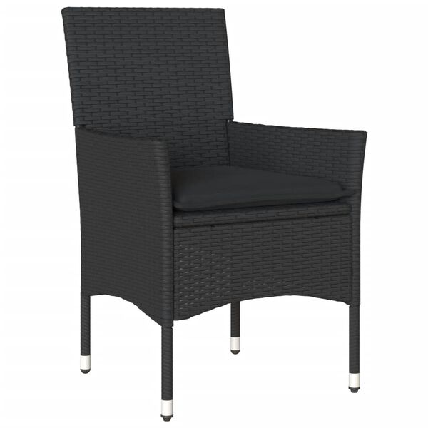 vidaXL Set comedor jard&iacute;n 3 pzas cojines rat&aacute;n sint&eacute;tico vidrio negro