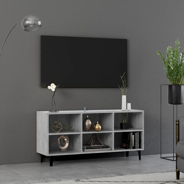 vidaXL Mueble de TV con patas metal gris hormig&oacute;n 103,5x30x50 cm