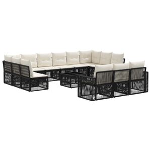 vidaXL Conjunto de sof&aacute;s de jard&iacute;n 14 uds. Negro y Blanco Crema