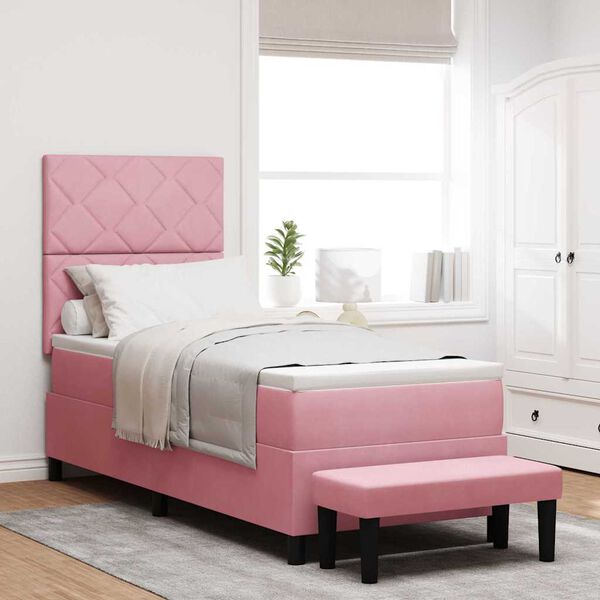 vidaXL Cama tipo Box Spring con colch&oacute;n Rosa 80 x 200 cm Terciopelo