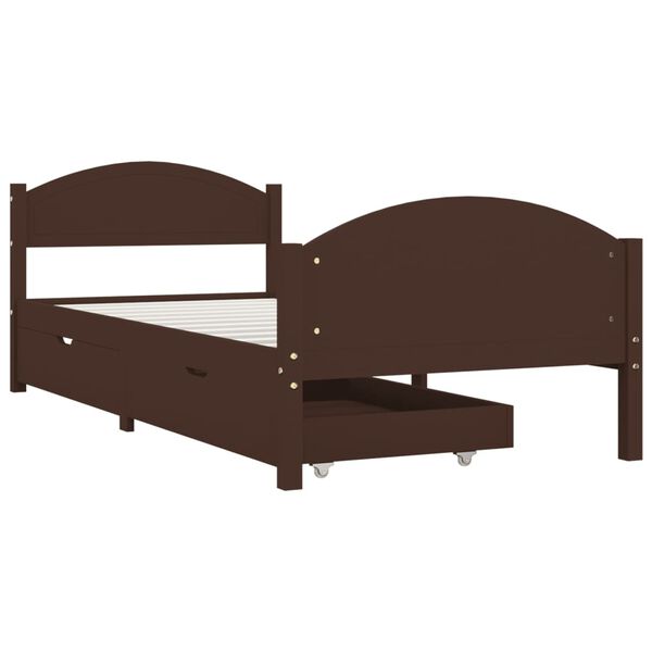 vidaXL Estructura de cama 2 cajones madera pino marr&oacute;n oscuro 90x200cm