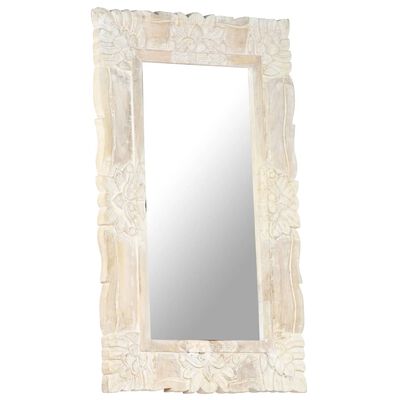vidaXL Espejo de madera maciza de mango blanco 80x50 cm