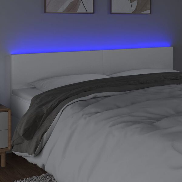 vidaXL Cabecero con LED cuero sint&eacute;tico blanco 180x5x78/88 cm