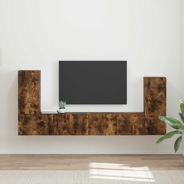 vidaXL Conjunto de mueble de TV 4 pcs Roble ahumado