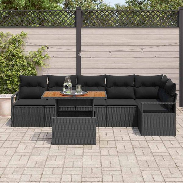 vidaXL Conjunto de Comedor de Jard&iacute;n con coj&iacute;n 7 pcs Negro y Marr&oacute;n
