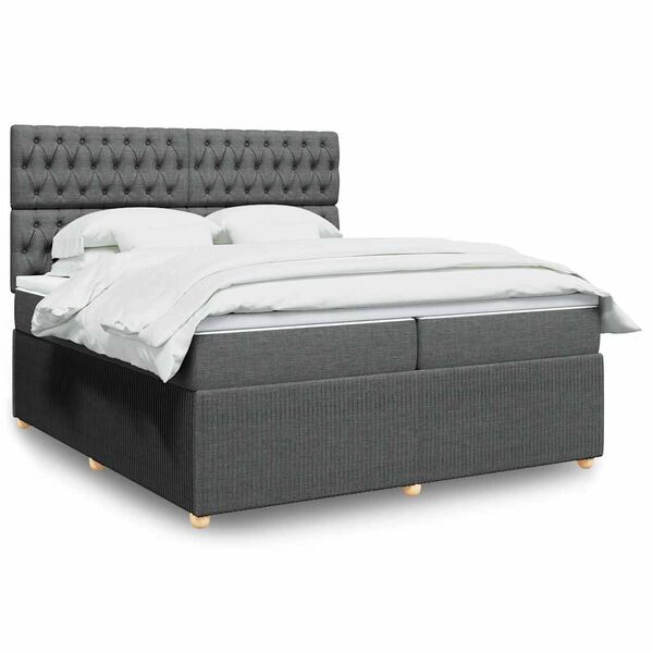 vidaXL Cama box spring con colch&oacute;n tela gris oscuro 200x200 cm