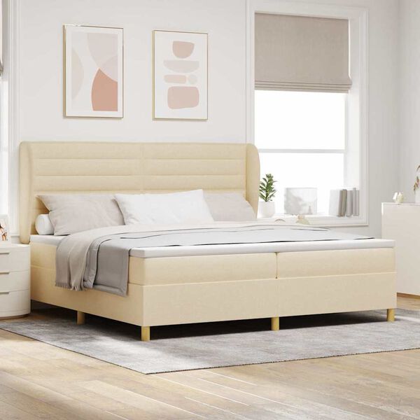 vidaXL Cama tipo Box Spring con colch&oacute;n Crema 200 x 200 cm tela