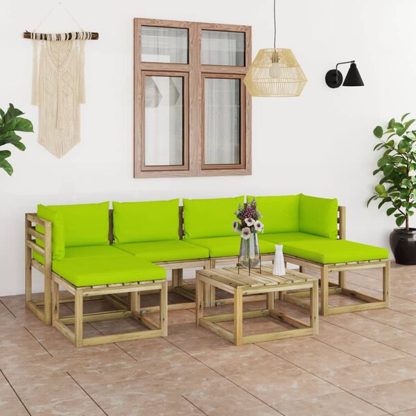 vidaXL Set de muebles de jard&iacute;n 7 piezas con cojines madera impregnada