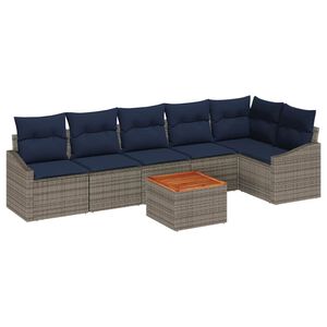 vidaXL Conjunto de sof&aacute;s de jard&iacute;n 7 pcs Gris y azul marino