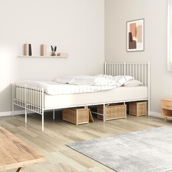 vidaXL Estructura cama sin colch&oacute;n con estribo metal blanco 120x200 cm