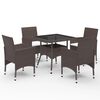 vidaXL Set de comedor de jard&iacute;n 5 pzas rat&aacute;n PE vidrio templado marr&oacute;n
