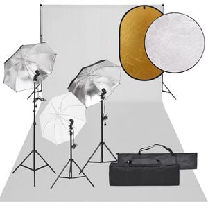 vidaXL Kit de estudio fotogr&aacute;fico con set de luces, fondo y reflector