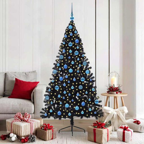 vidaXL &Aacute;rbol de Navidad Artificial Preiluminado Negro 180 cm PVC