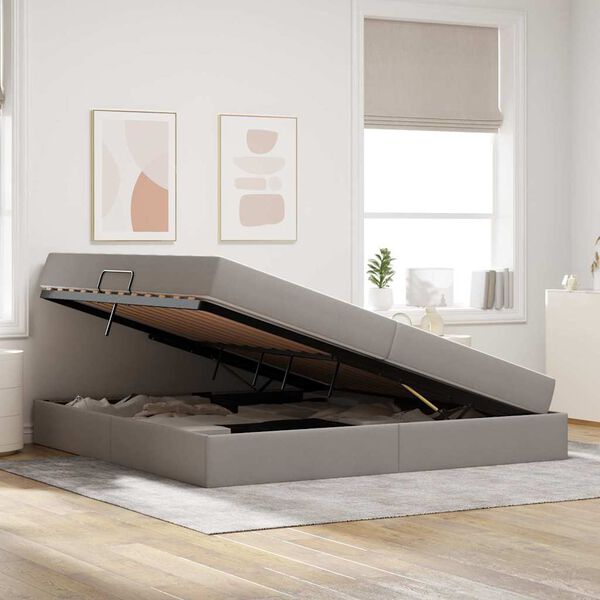 vidaXL Cama con almacenamiento y colch&oacute;n Taup&eacute; 200 x 200 cm Poli&eacute;ster