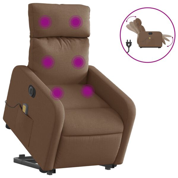 vidaXL Sill&oacute;n de masaje el&eacute;ctrico reclinable elevable tela marr&oacute;n
