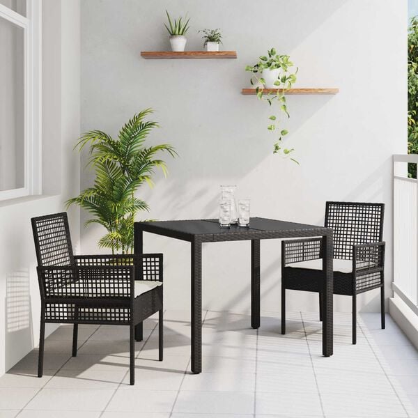 vidaXL Conjunto de Comedor de Jard&iacute;n 3 pcs Negro rat&aacute;n sint&eacute;tico
