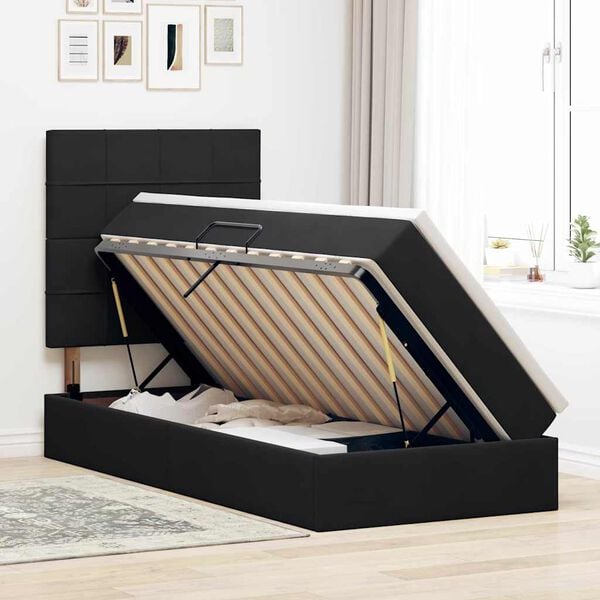 vidaXL Cama con almacenamiento y colch&oacute;n Negro 90 x 200 cm Terciopelo