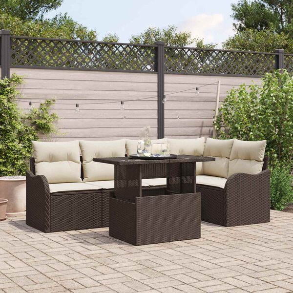 vidaXL Conjunto de sof&aacute; de jard&iacute;n 6 pcs Marr&oacute;n Rattan de Poli&eacute;ster