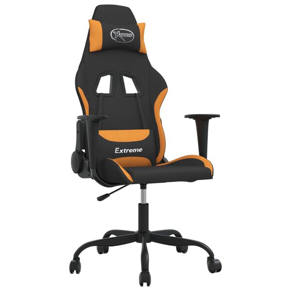 vidaXL Silla gaming de masaje tela negro y naranja