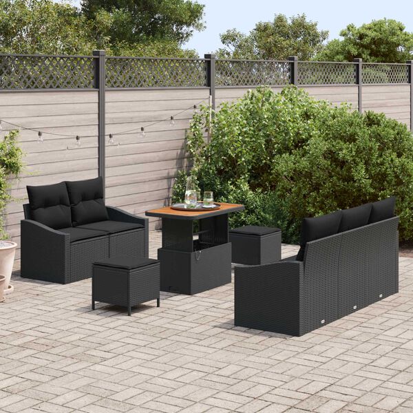 vidaXL Conjunto de sof&aacute;s de jard&iacute;n 8 pcs Negro rat&aacute;n sint&eacute;tico