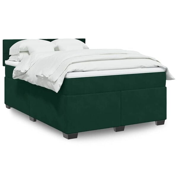 vidaXL Cama box spring con colch&oacute;n terciopelo verde oscuro 160x200 cm