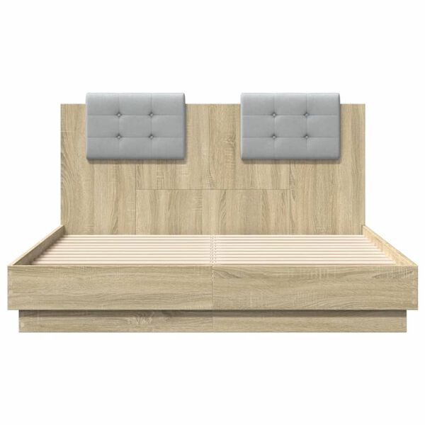 vidaXL Cama con cabecero madera de ingenier&iacute;a roble Sonoma 140x190 cm