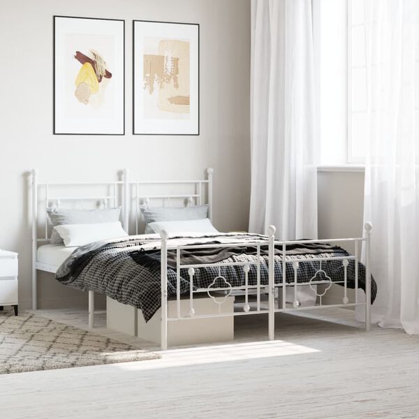 vidaXL Estructura cama sin colch&oacute;n con estribo metal blanco 140x190 cm