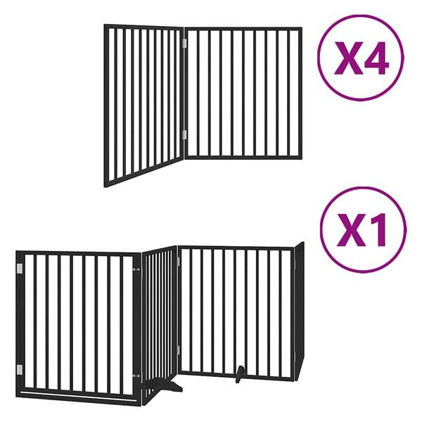 vidaXL Puerta de perros plegable 12 paneles madera &aacute;lamo negra 960 cm