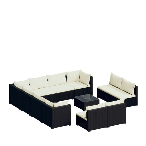 vidaXL Set de muebles de jard&iacute;n 12 pzas cojines rat&aacute;n sint&eacute;tico negro