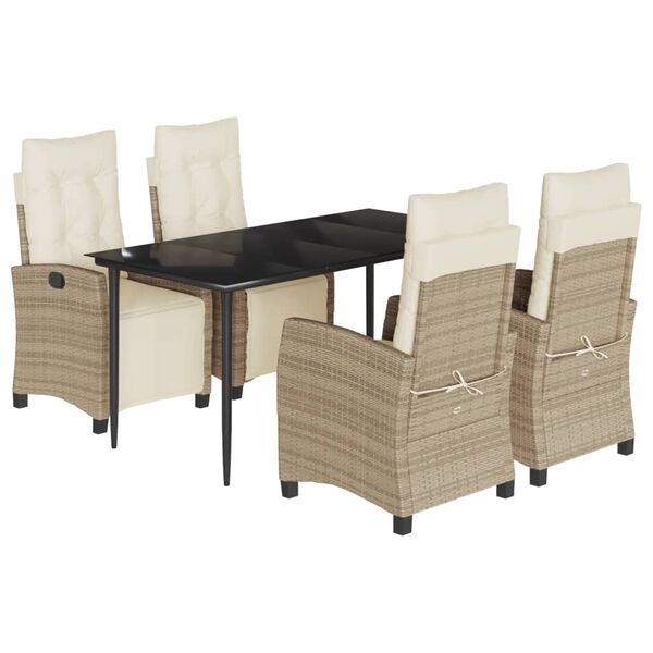 vidaXL Set comedor de jard&iacute;n 5 pzas con cojines rat&aacute;n sint&eacute;tico beige
