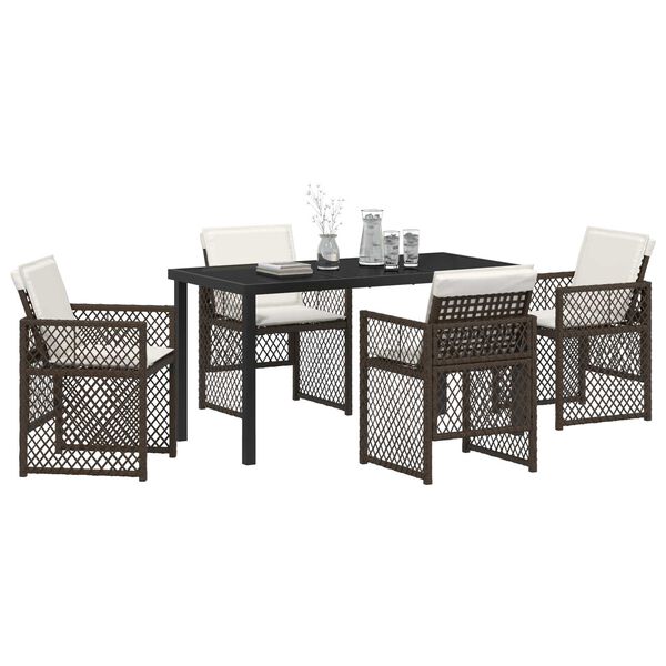 vidaXL Conjunto de Comedor de Jard&iacute;n 5 pcs Marr&oacute;n rat&aacute;n sint&eacute;tico