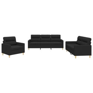 vidaXL Juego de sof&aacute;s con cojines 3 piezas tela negro