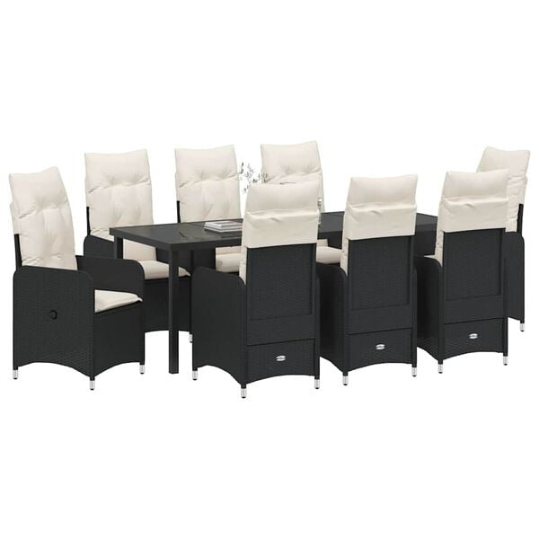 vidaXL Conjunto de Comedor de Jard&iacute;n 9 pcs Negro rat&aacute;n sint&eacute;tico