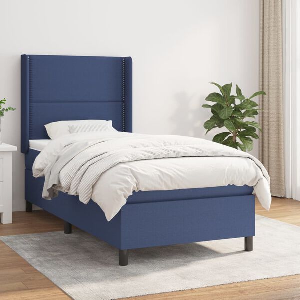 vidaXL Cama box spring con colch&oacute;n tela azul 100x200 cm