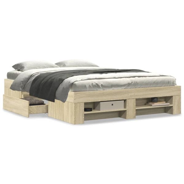 vidaXL Estructura de cama sin colch&oacute;n madera roble Sonoma 140x190 cm