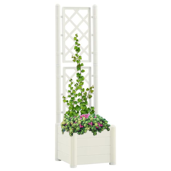 vidaXL Jardinera con enrejado PP blanco 43x43x142 cm