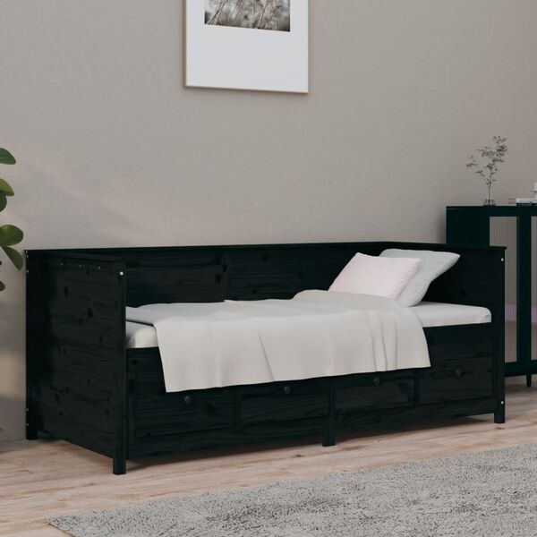 vidaXL Sof&aacute; cama madera maciza de pino negro 75x190 cm
