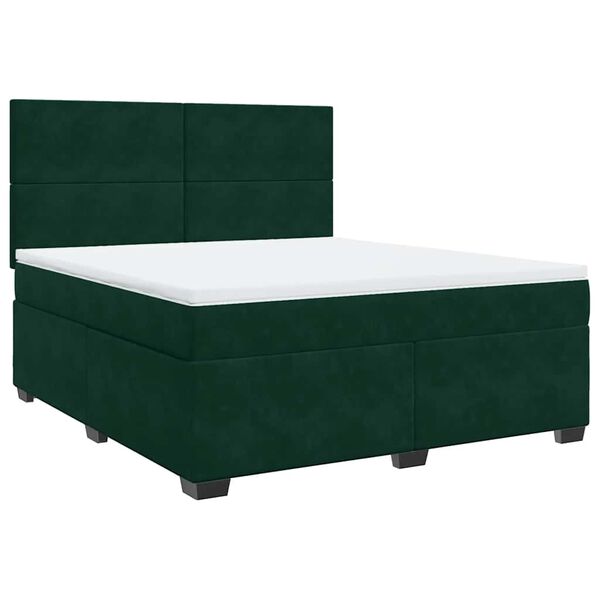 vidaXL Cama box spring con colch&oacute;n terciopelo verde oscuro 180x200 cm
