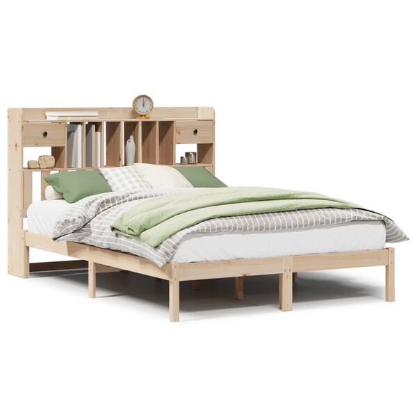 vidaXL Cama con estanter&iacute;a sin colch&oacute;n madera maciza de pino 140x190cm