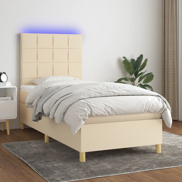 vidaXL Cama box spring colch&oacute;n y luces LED tela crema 80x200 cm