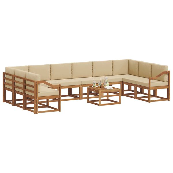 vidaXL Conjunto de sof&aacute;s de exterior con coj&iacute;n 11 pcs Natural y Beige