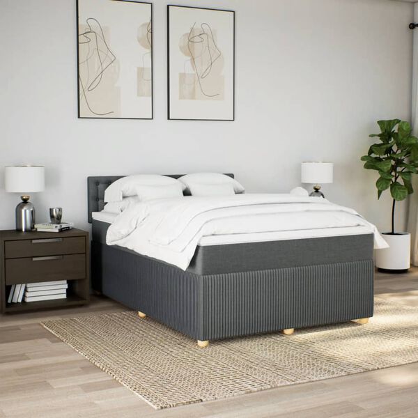 vidaXL Cama box spring con colch&oacute;n tela gris oscuro 140x190 cm