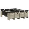 vidaXL Set comedor de jard&iacute;n 9 pzas cojines rat&aacute;n sint&eacute;tico gris claro