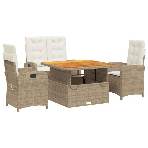 vidaXL Set de comedor jard&iacute;n con cojines 4 pzas rat&aacute;n sint&eacute;tico beige