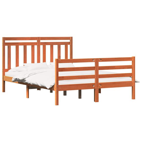 vidaXL Estructura de cama con cabecera Marr&oacute;n cera 160 x 200 cm